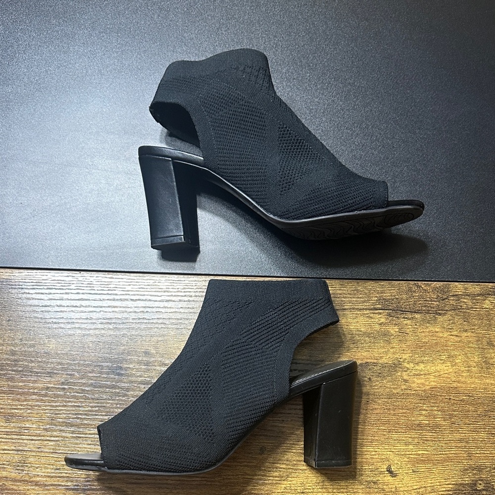 Impo Black Peep-Toe Heeled Booties